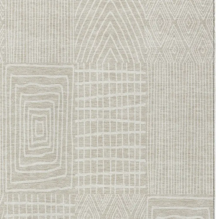 3' X 5' Beige And Ivory Geometric Washable Indoor Outdoor Area Rug