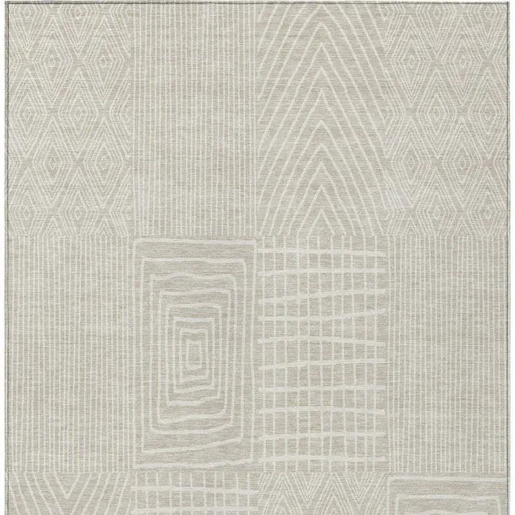 5' X 8' Beige And Ivory Geometric Washable Indoor Outdoor Area Rug