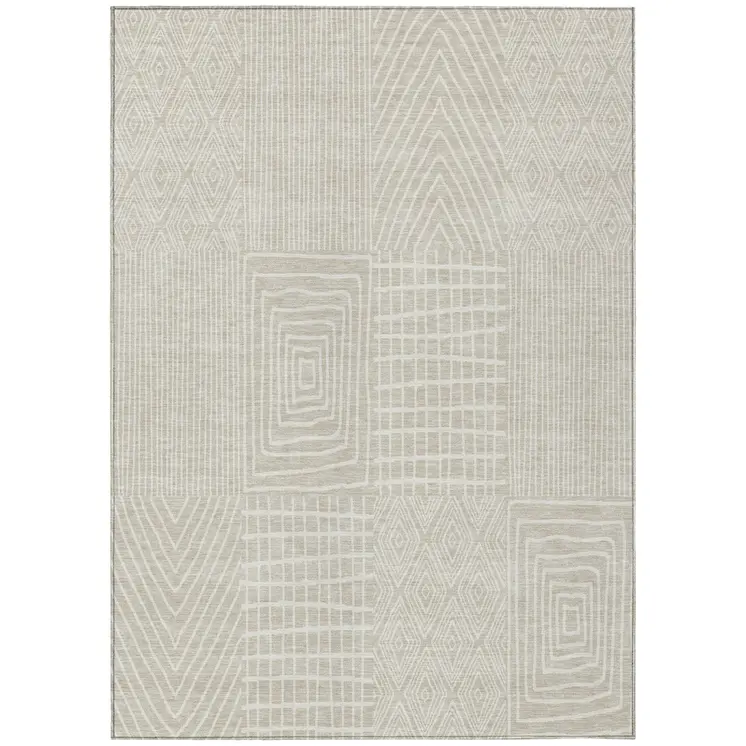 5' X 8' Beige And Ivory Geometric Washable Indoor Outdoor Area Rug