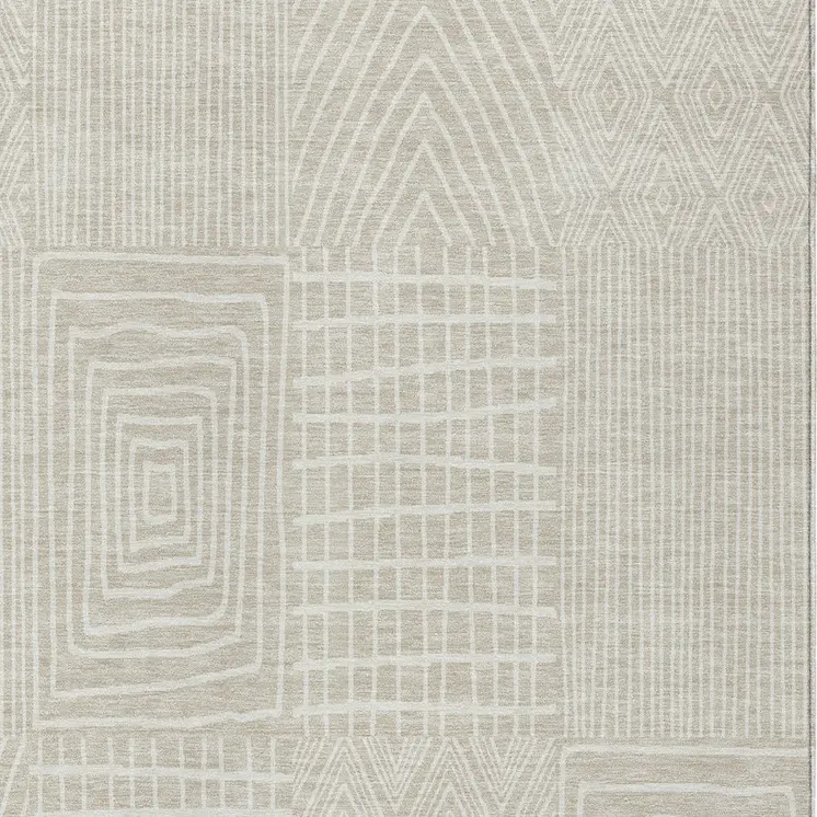 5' X 8' Beige And Ivory Geometric Washable Indoor Outdoor Area Rug