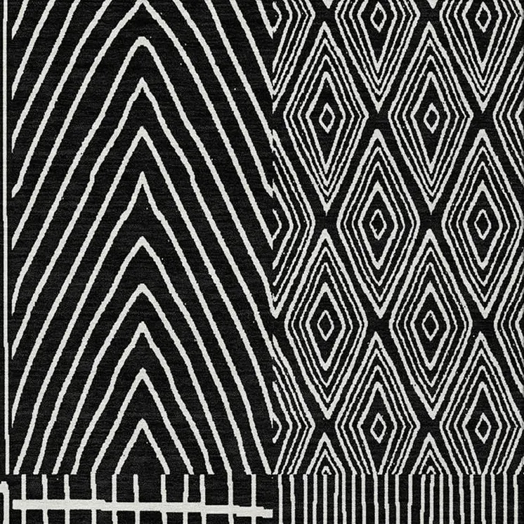 8' X 10' Black And Ivory Geometric Washable Indoor Outdoor Area Rug