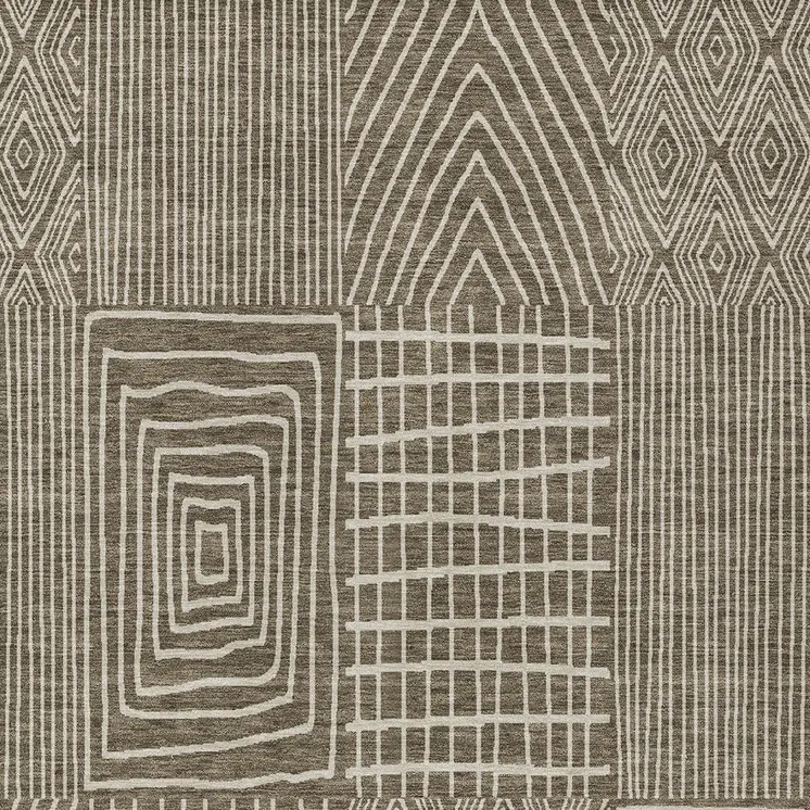 3' X 5' Brown And Beige Geometric Washable Indoor Outdoor Area Rug