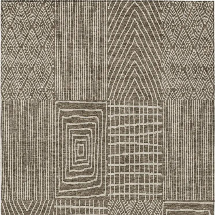 5' X 8' Brown And Beige Geometric Washable Indoor Outdoor Area Rug