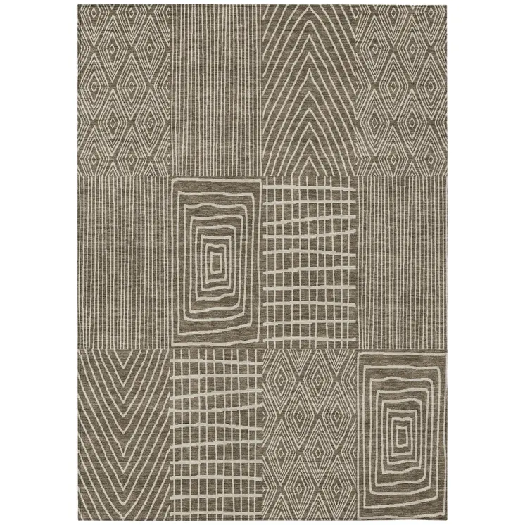 9' X 12' Brown And Beige Geometric Washable Indoor Outdoor Area Rug