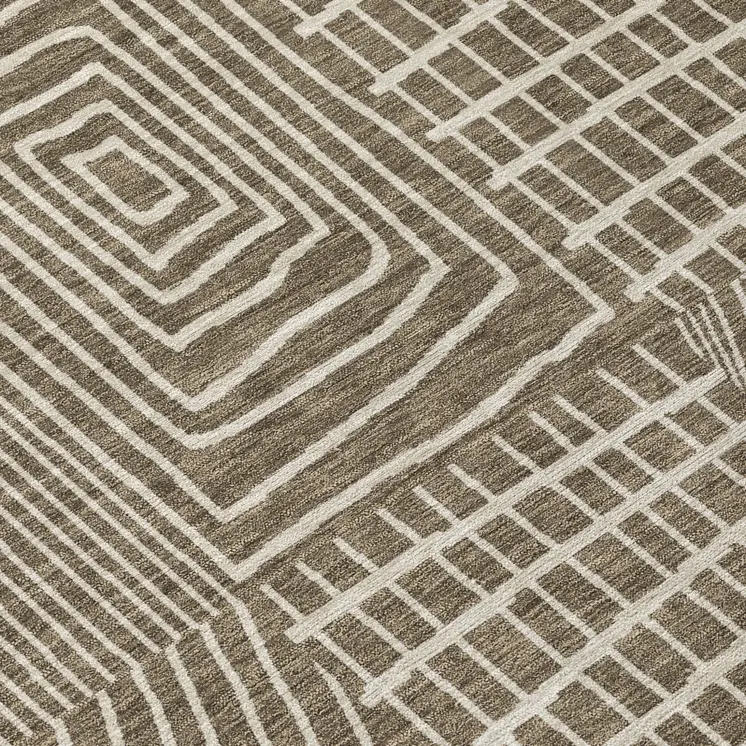 9' X 12' Brown And Beige Geometric Washable Indoor Outdoor Area Rug