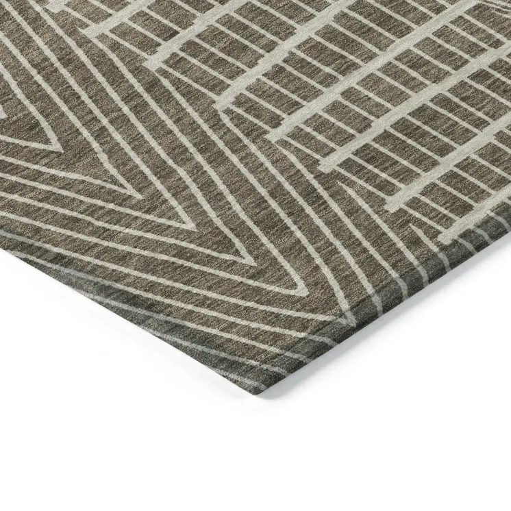 10' X 14' Brown And Beige Geometric Washable Indoor Outdoor Area Rug