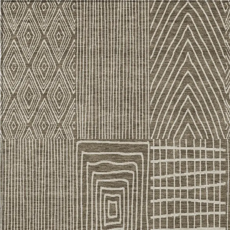 10' X 14' Brown And Beige Geometric Washable Indoor Outdoor Area Rug