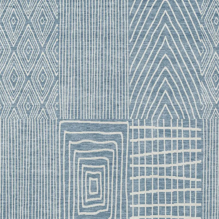 3' X 5' Denim Blue And Ivory Geometric Washable Indoor Outdoor Area Rug