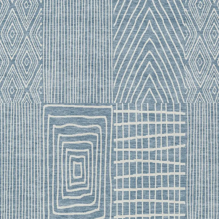 8' X 10' Denim Blue And Ivory Geometric Washable Indoor Outdoor Area Rug
