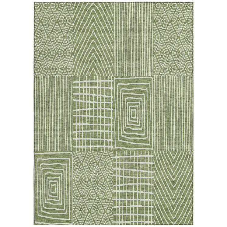 3' X 5' Green And Ivory Geometric Washable Indoor Outdoor Area Rug