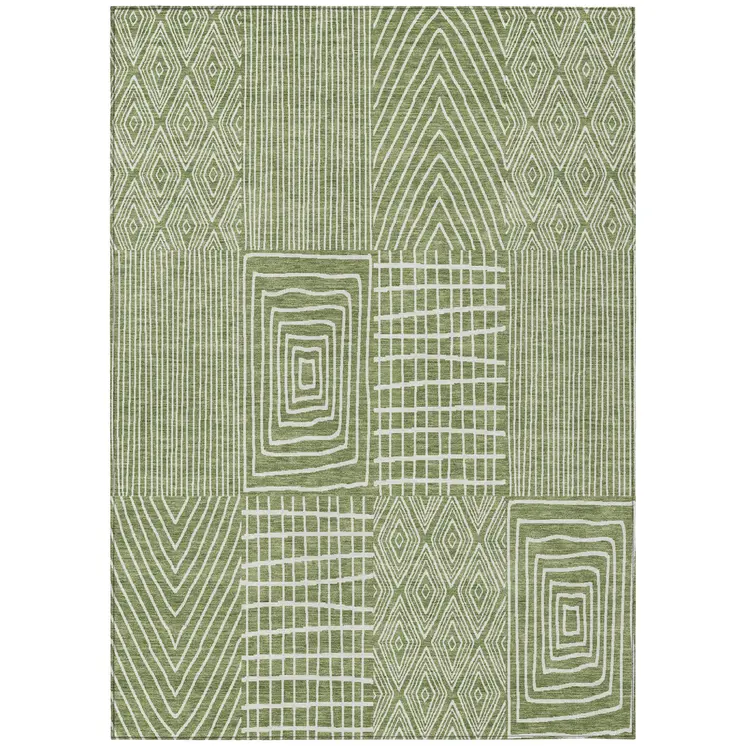 3' X 5' Green And Ivory Geometric Washable Indoor Outdoor Area Rug