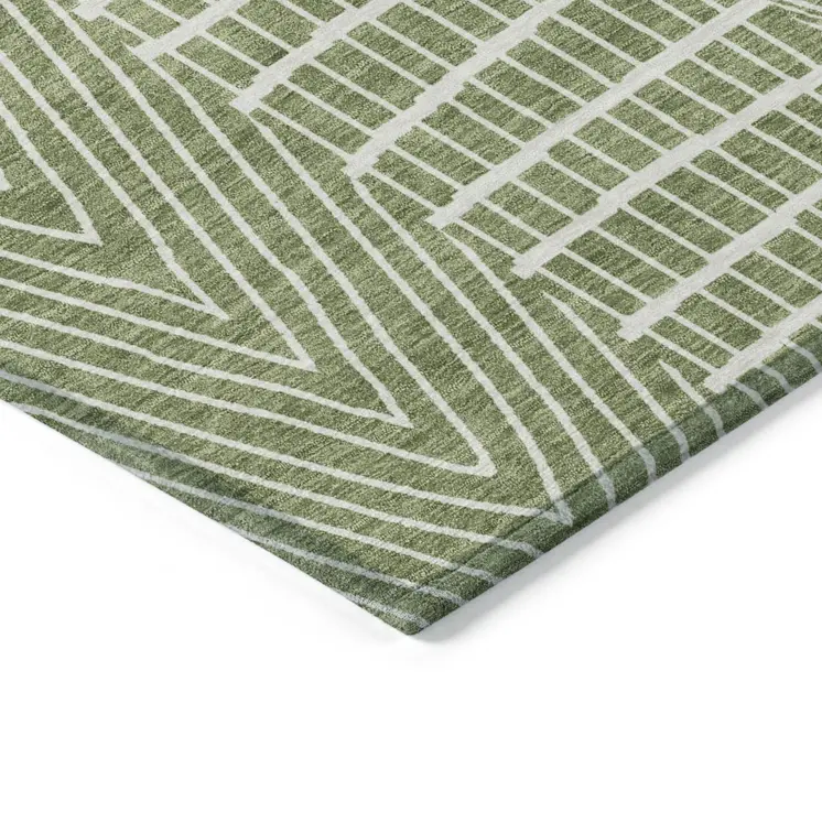 3' X 5' Green And Ivory Geometric Washable Indoor Outdoor Area Rug