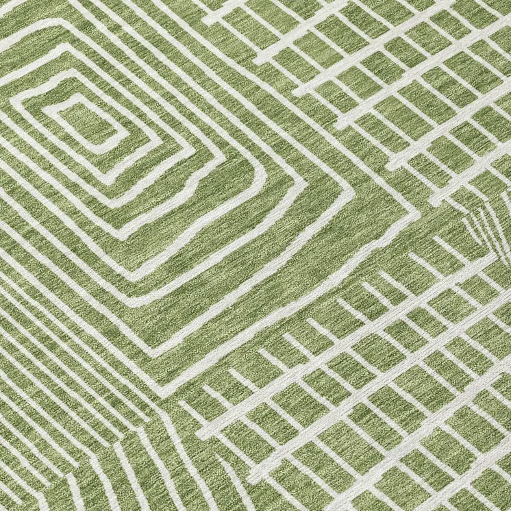 3' X 5' Green And Ivory Geometric Washable Indoor Outdoor Area Rug