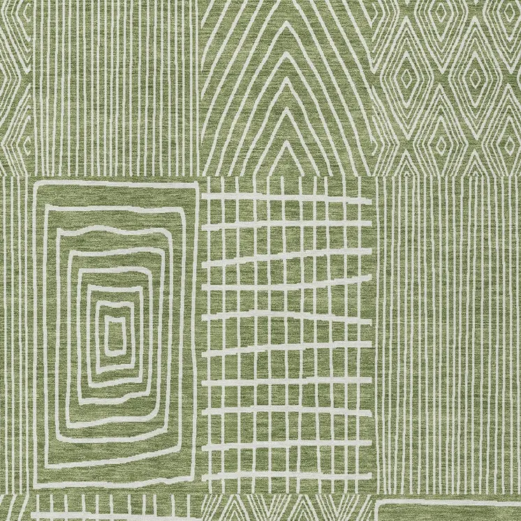 8' X 10' Green And Ivory Geometric Washable Indoor Outdoor Area Rug