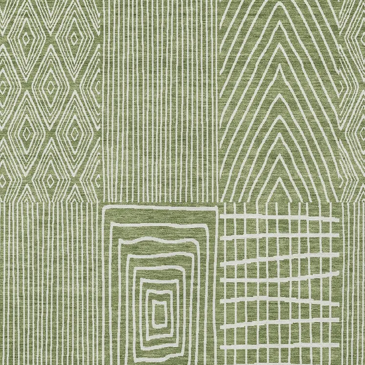 9' X 12' Green And Ivory Geometric Washable Indoor Outdoor Area Rug