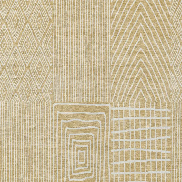 5' X 8' Gold And Ivory Geometric Washable Indoor Outdoor Area Rug