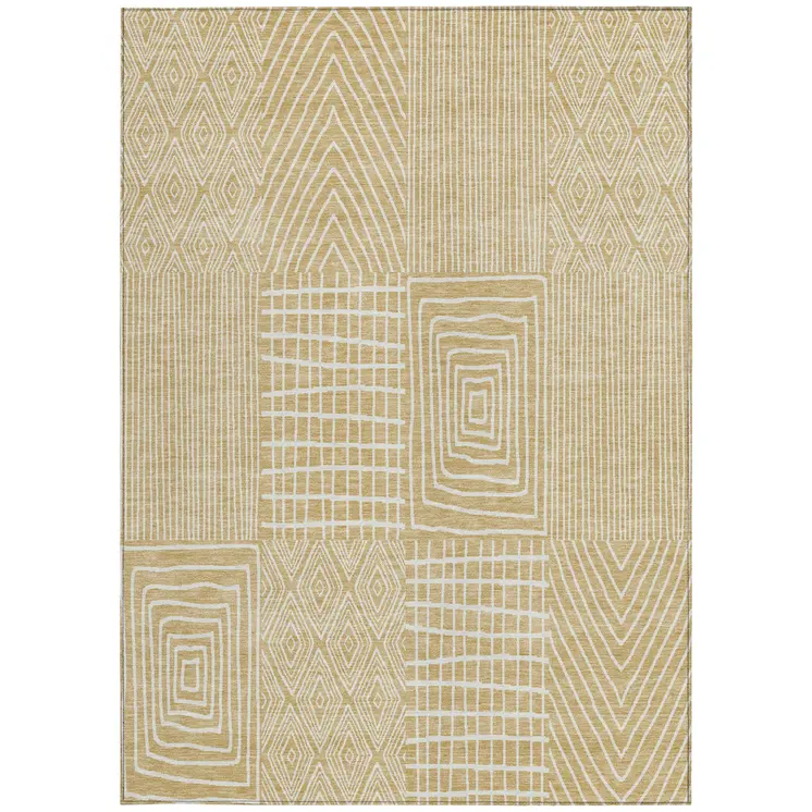 5' X 8' Gold And Ivory Geometric Washable Indoor Outdoor Area Rug