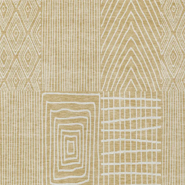 9' X 12' Gold And Ivory Geometric Washable Indoor Outdoor Area Rug