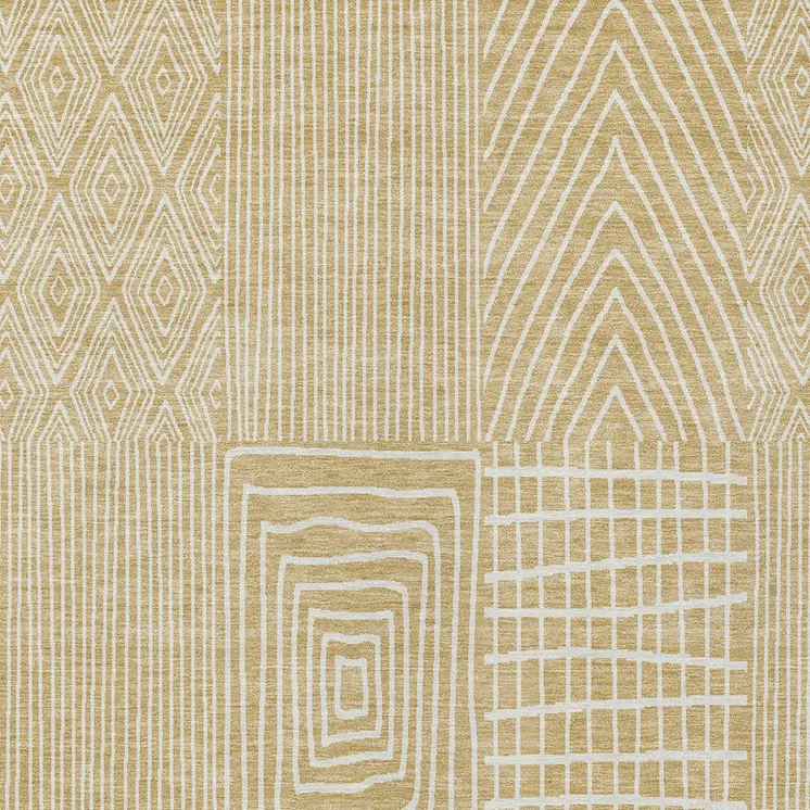 10' X 14' Gold And Ivory Geometric Washable Indoor Outdoor Area Rug