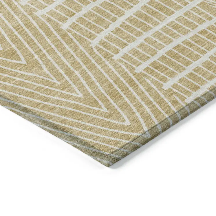 10' X 14' Gold And Ivory Geometric Washable Indoor Outdoor Area Rug