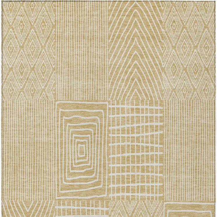 10' X 14' Gold And Ivory Geometric Washable Indoor Outdoor Area Rug