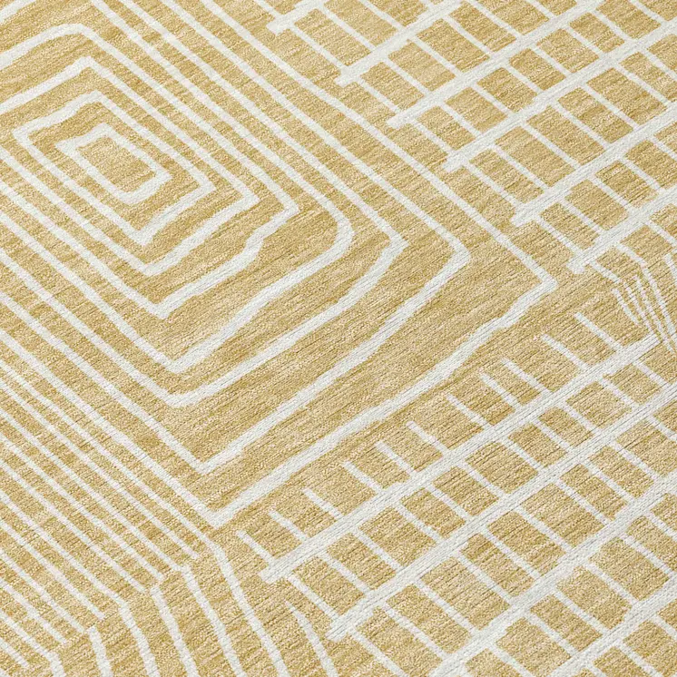 10' X 14' Gold And Ivory Geometric Washable Indoor Outdoor Area Rug