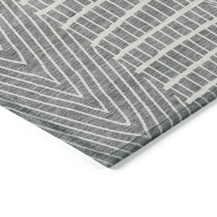 3' X 5' Gray And Ivory Geometric Washable Indoor Outdoor Area Rug