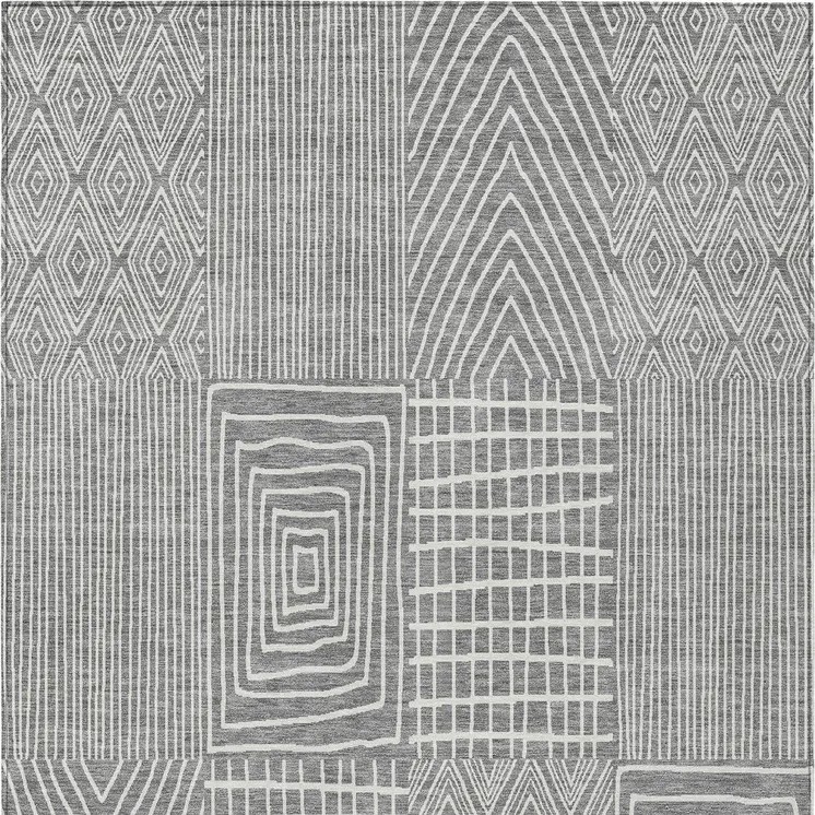 5' X 8' Gray And Ivory Geometric Washable Indoor Outdoor Area Rug