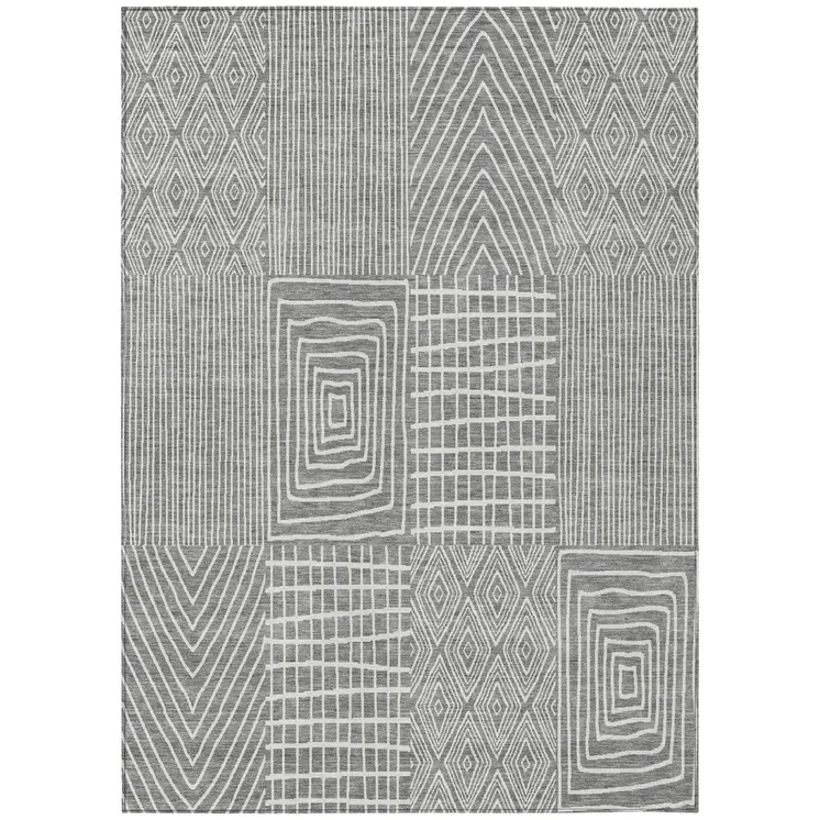 5' X 8' Gray And Ivory Geometric Washable Indoor Outdoor Area Rug
