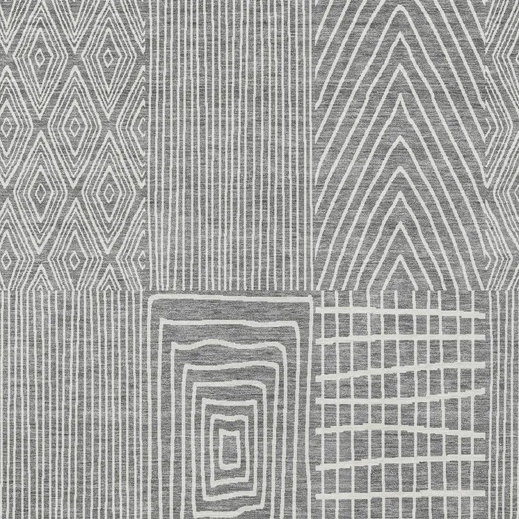 5' X 8' Gray And Ivory Geometric Washable Indoor Outdoor Area Rug