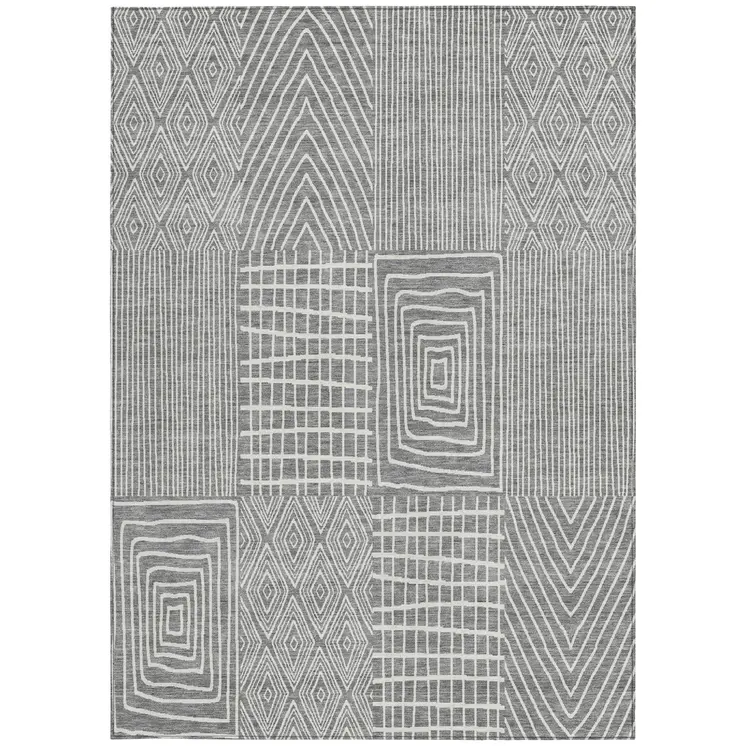 8' X 10' Gray And Ivory Geometric Washable Indoor Outdoor Area Rug