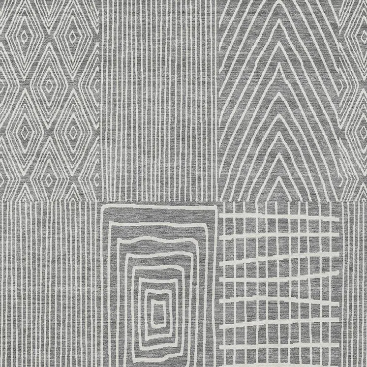 9' X 12' Gray And Ivory Geometric Washable Indoor Outdoor Area Rug