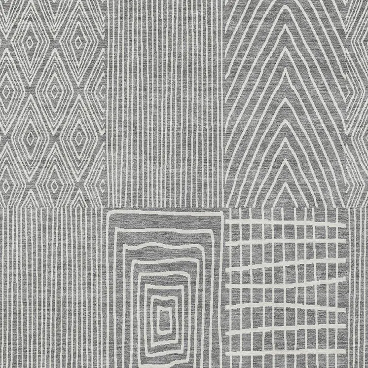 10' X 14' Gray And Ivory Geometric Washable Indoor Outdoor Area Rug