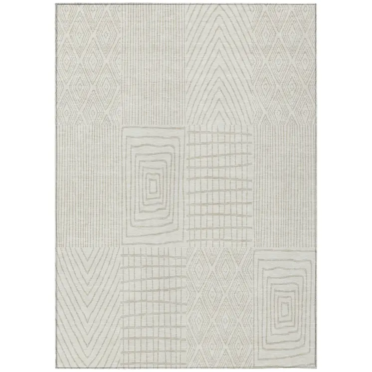 3' X 5' Ivory And Beige Geometric Washable Indoor Outdoor Area Rug