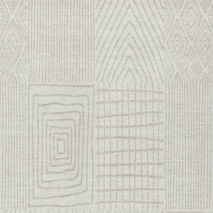 5' X 8' Ivory And Beige Geometric Washable Indoor Outdoor Area Rug