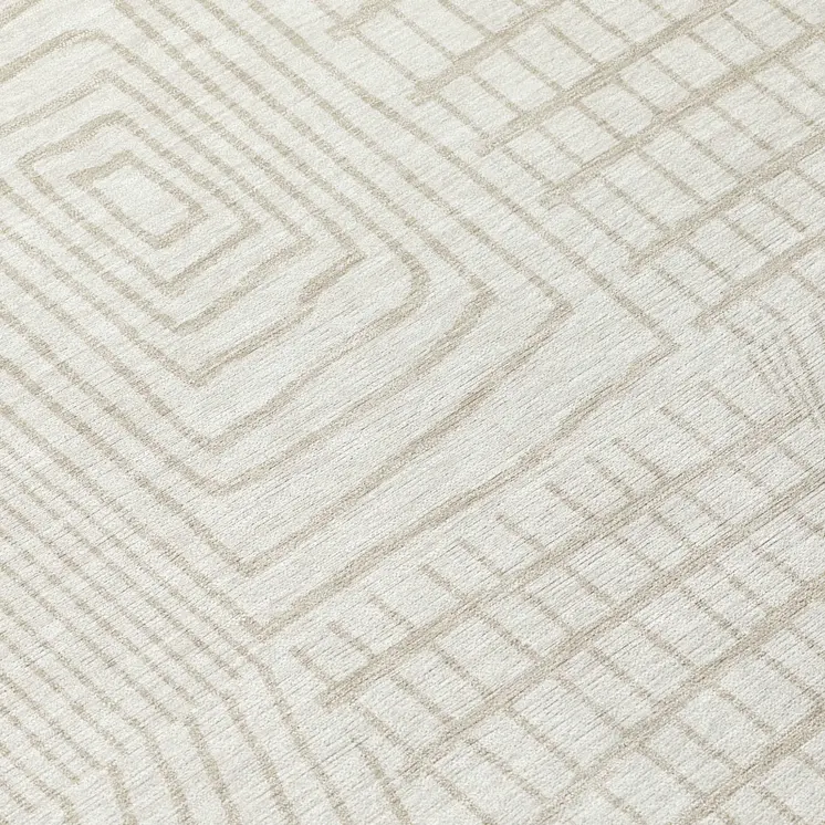 8' Ivory And Beige Round Geometric Washable Indoor Outdoor Area Rug