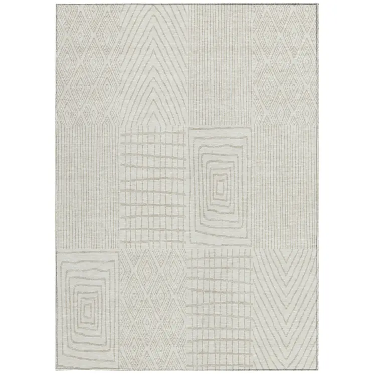 9' X 12' Ivory And Beige Geometric Washable Indoor Outdoor Area Rug