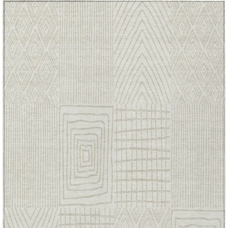 10' X 14' Ivory And Beige Geometric Washable Indoor Outdoor Area Rug