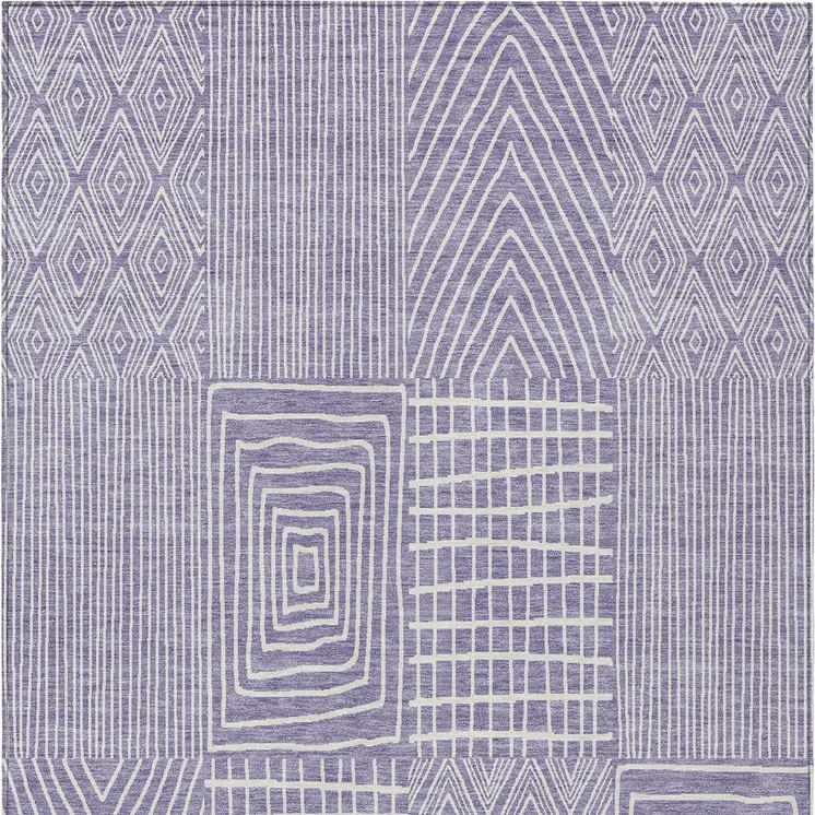 3' X 5' Lavender And Ivory Geometric Washable Indoor Outdoor Area Rug