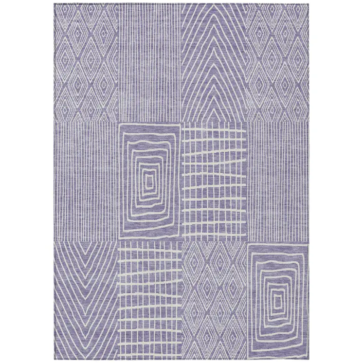 3' X 5' Lavender And Ivory Geometric Washable Indoor Outdoor Area Rug