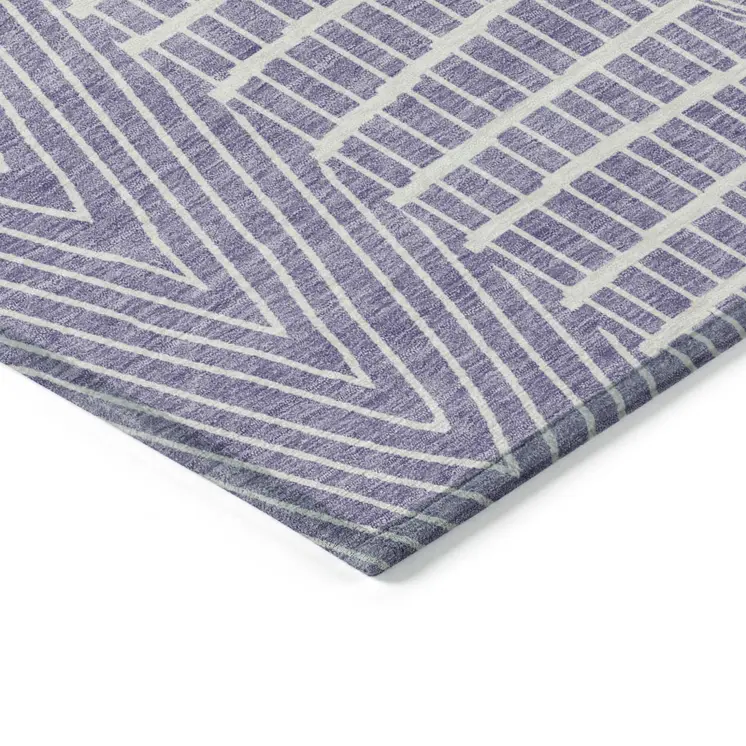3' X 5' Lavender And Ivory Geometric Washable Indoor Outdoor Area Rug