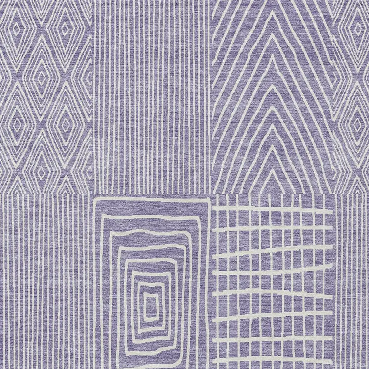 3' X 5' Lavender And Ivory Geometric Washable Indoor Outdoor Area Rug