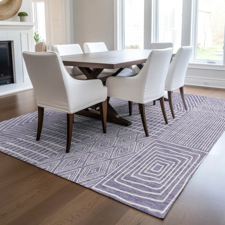 3' X 5' Lavender And Ivory Geometric Washable Indoor Outdoor Area Rug