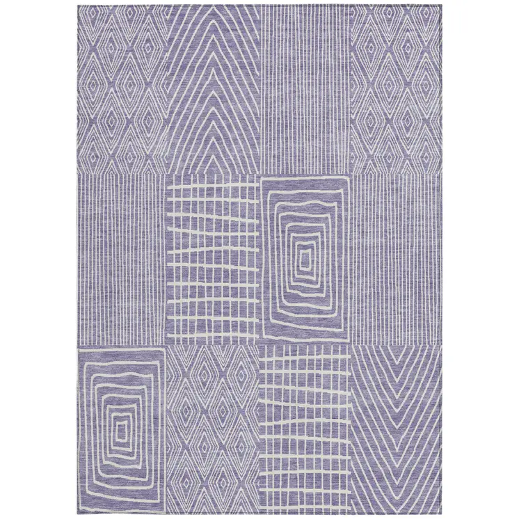 5' X 8' Lavender And Ivory Geometric Washable Indoor Outdoor Area Rug