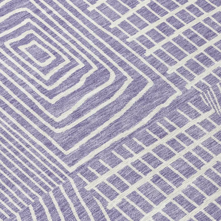 8' Lavender And Ivory Round Geometric Washable Indoor Outdoor Area Rug