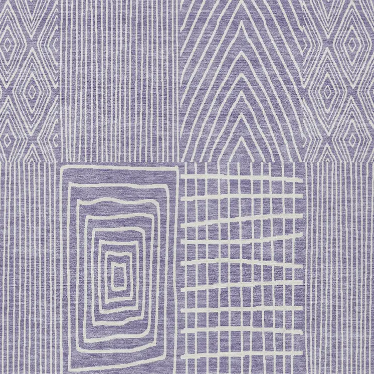 10' X 14' Lavender And Ivory Geometric Washable Indoor Outdoor Area Rug