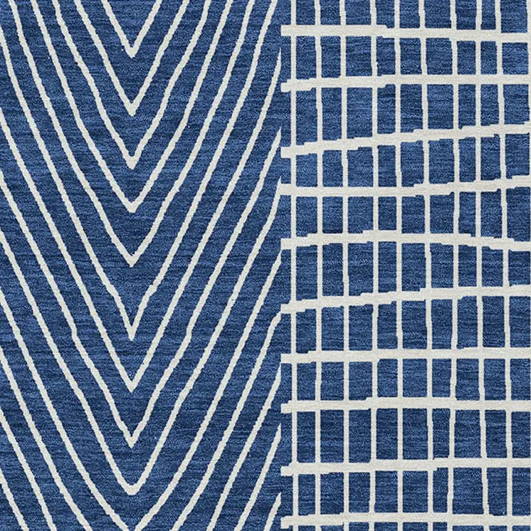 3' X 5' Navy Blue And Ivory Geometric Washable Indoor Outdoor Area Rug