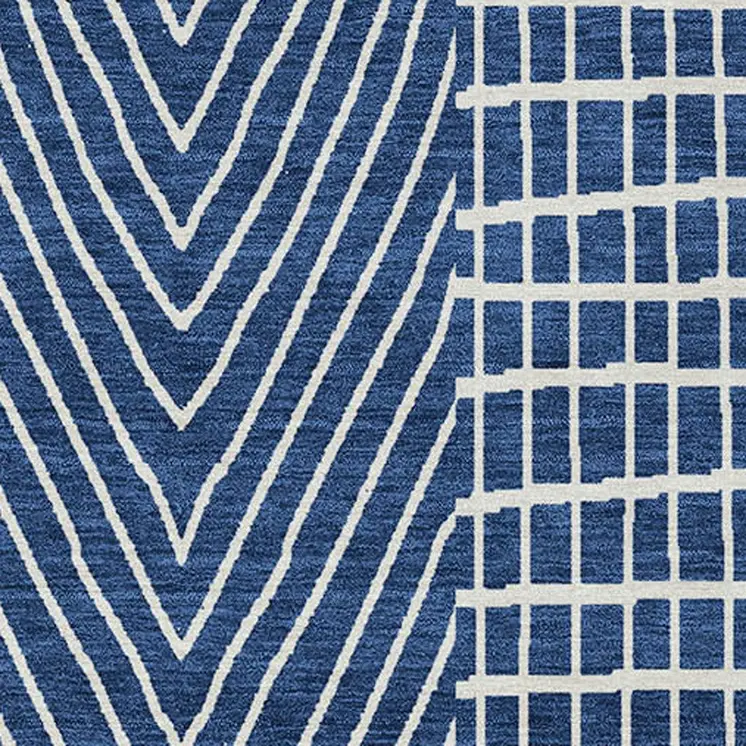 3' X 5' Navy Blue And Ivory Geometric Washable Indoor Outdoor Area Rug