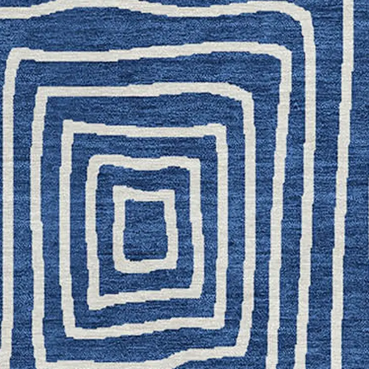 8' Navy Blue And Ivory Round Geometric Washable Indoor Outdoor Area Rug