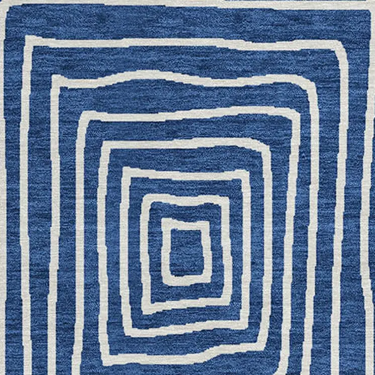 8' Navy Blue And Ivory Round Geometric Washable Indoor Outdoor Area Rug